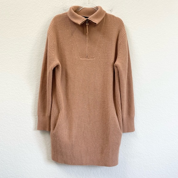 360 Cashmere Sweater Dress Quarter Zip Camel Size Small - Main Image